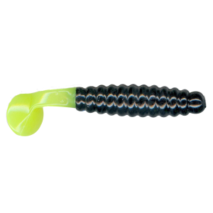 Image of Charlie Brewer's Crappie/Panfish Slider Grubs | Black-Chartreuse; 1 1/2 in.
