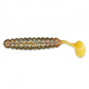 Image of Charlie Brewer's Crappie/Panfish Slider Grubs | Motor Oil Glitter-Orange Tail; 1 1/2 in.