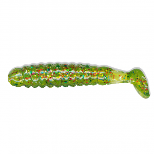 Image of Charlie Brewer's Crappie/Panfish Slider Grubs | Avocado Glitter-Chartreuse; 1 1/2 in.