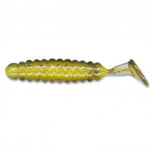 Image of Charlie Brewer's Crappie/Panfish Slider Grubs | Smoke Yellow Core; 1 1/2 in.