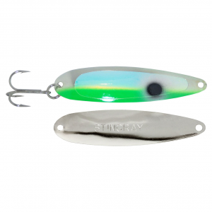 Image of Michigan Stinger Stingray Spoon | Super UV Green Tuxedo; 4 1/4 in.