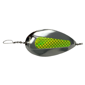 Image of Shortbus Kokanee Dodger | Pure Silver - Chartreuse Scale Center