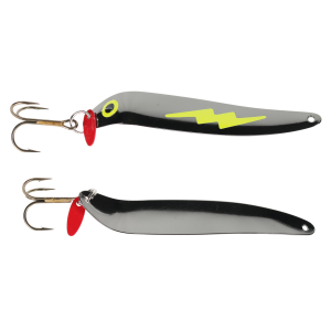 Image of Bay De Noc Flutter Laker Taker Trolling Spoon | Fluorescent Yellow Zap/Black; 4 in.