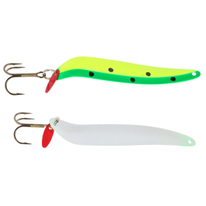 Image of Bay De Noc Flutter Laker Taker Trolling Spoon | Painted Frog; 4 in.