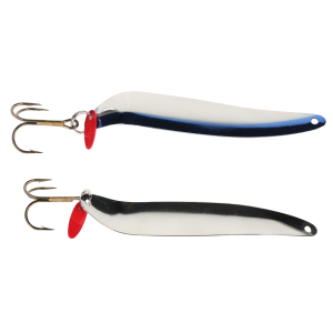 Image of Bay De Noc Flutter Laker Taker Trolling Spoon | Nickel Blue/Nickel; 4 in.