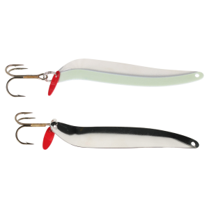 Image of Bay De Noc Flutter Laker Taker Trolling Spoon | Nickel/Glo Paint; 4 in.