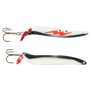 Image of Bay De Noc Flutter Laker Taker Trolling Spoon | Fluorescent Orange Zap/Silver; 4 in.