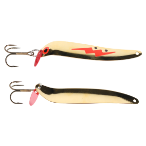 Image of Bay De Noc Flutter Laker Taker Trolling Spoon | Fluorescent Orange Zap/Gold; 3 in.