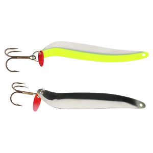 Image of Bay De Noc Flutter Laker Taker Trolling Spoon | Fluorescent Yellow/Nickel; 3 in.