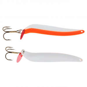 Image of Bay De Noc Flutter Laker Taker Trolling Spoon | Fluorescent Orange/White Pearl; 3 in.