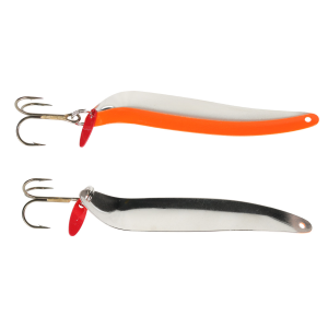 Image of Bay De Noc Flutter Laker Taker Trolling Spoon | Fluorescent Orange/Nickel; 3 1/2 in.