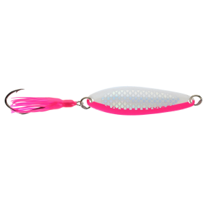 Image of Silver Horde Kingfisher Tailwagger Hoochie Trolling Spoon | UV Glow Strawberry Cream; 3 in.