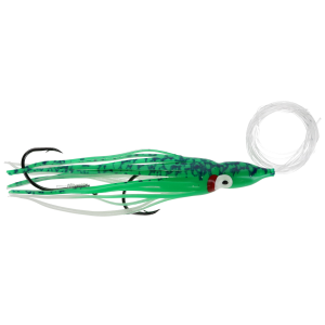 Image of Silver Horde Gold Star Rigged Squid Hoochie | Double Glow Green Spatter Back; 2 1/4 in.
