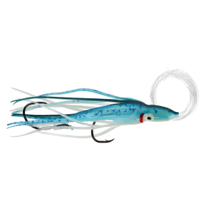 Image of Silver Horde Gold Star Rigged Squid Hoochie | Double Glow Blue Spatter Back; 2 1/4 in.