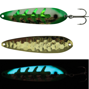 Image of Moonshine Lures Half Moon Spoon | Green Shorts - Gold; 4 1/2 in.