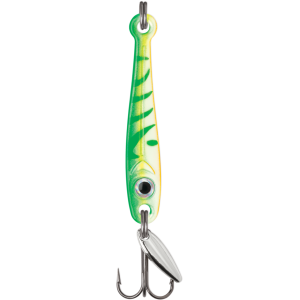 Image of VMC Tungsten Torpedo Ice Jigging Spoon | Glow Green Fire UV; 3/16 oz.