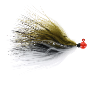 Image of VooDoo Custom Tackle Marabou Jigs | Red Black-Olive-White; 1/16 oz.