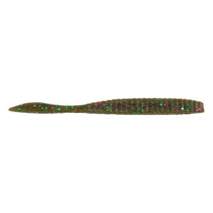 Image of Berkley PowerBait MaxScent Flat Worm Soft Bait | Green Pumpkin Party; 3.6 in.