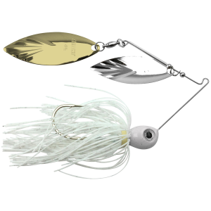 Image of Accent River Special Double Willow Spinnerbait | Nickel/Gold Blades - White Skirt; 3/8 oz.