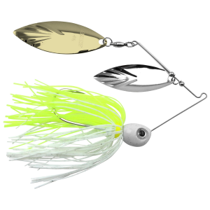 Image of Accent River Special Double Willow Spinnerbait | Nickel/Gold Blades - Chartreuse/White Skirt; 1/2 oz.