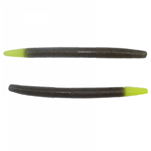 Image of Yamamoto Original Senko Worms | Green Pumpkin w/ Black Flake (Chartreuse Tip); 5 in.