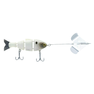 Image of Bucca Brand Buzzing Baby Bull Shad Topwater Bait | Pearl Silver; 3 3/4 in.