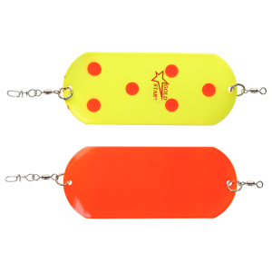 Image of Silver Horde Stubby Dodger | UV Chartreuse Fire Dots - Flame; 6 in.