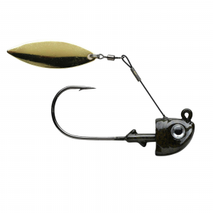 Image of 1st Gen Fishing Top Spin Jig Head | Green Pumpkin Black Flake; 1/2 oz.; 6/0