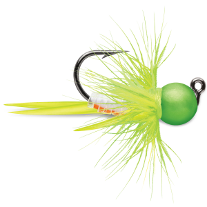 Image of VMC Tungsten Bullfly Jig | Green Orange Glow; 1/32 oz.
