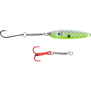 Image of Bink's Ice Spoon with Chain Dropper Hooks | White-Chartreuse Back; 1/4 oz.