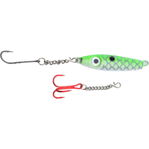 Image of Bink's Ice Spoon with Chain Dropper Hooks | White-Flourescent Green Back; 1/4 oz.
