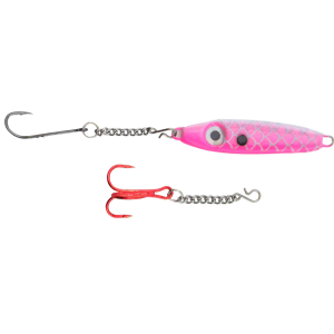 Image of Bink's Ice Spoon with Chain Dropper Hooks | White-Pink Back; 1/4 oz.