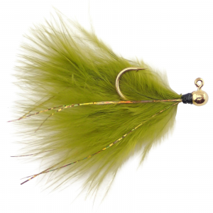 Image of VooDoo Custom Tackle Marabou Jigs | Gold Plate/Olive; 1/16 oz.