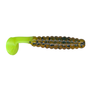 Image of Charlie Brewer's Crappie/Panfish Slider Grubs | Pumpkin Black/Chartreuse; 1 1/2 in.