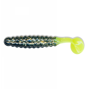 Image of Charlie Brewer's Crappie/Panfish Slider Grubs | Black/Gold Glitter/Chartreuse Tail; 1 1/2 in.