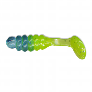 Image of Charlie Brewer's Crappie Slider Grubs | Blue Ice/Chartreuse Tail; 1 in.