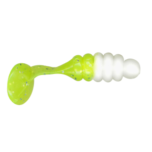 Image of Charlie Brewer's Crappie Slider Grubs | White/Chartreuse; 1 in.