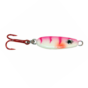 Image of Northland UV Forage Minnow Jigging Spoon | Pink Tiger; 1/16 oz.