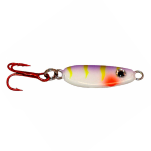 Image of Northland UV Forage Minnow Jigging Spoon | Purple Tiger; 1/8 oz.