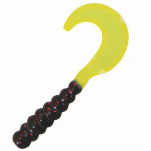 Image of Kalin's Triple Threat Grub Soft Bait | Black Neon Chartreuse Glow; 2 in.