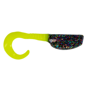 Image of Leland's Lures Slab Curly Soft Baits | Mardis Gras-Chartreuse