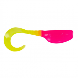 Image of Leland's Lures Slab Curly Soft Baits | Pink-Chartreuse