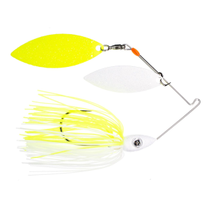Image of Nichols Lures Pulsator Metal Flake Double Willow Spinnerbait | White and Chartreuse; 1/2 oz.