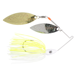 Image of Nichols Lures Pulsator Metal Flake Double Willow Spinnerbait | Chartreuse and White Nickel Gold; 3/8 oz.
