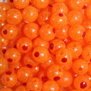 Image of TroutBeads | Blood Dot Orange-Clear; 14 mm