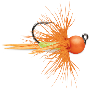 Image of VMC Tungsten Bullfly Jig | Orange Chartreuse Glow; 1/32 oz.