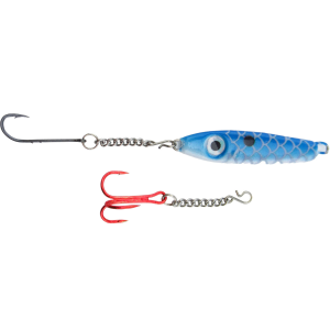 Image of Bink's Ice Spoon with Chain Dropper Hooks | White-Blue Back; 1/4 oz.