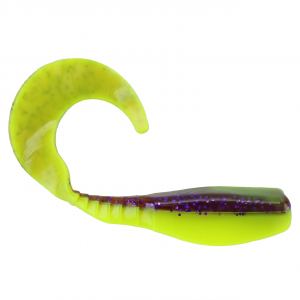 Image of Big Bite Baits Curly Crappie Minnr | Purple Glow Opaque Chartreuse; 2 in.