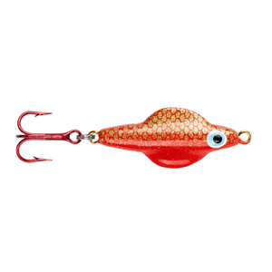 Image of Lindy Rattl'n Flyer Jigging Spoon | Gold Shiner Red Glow; 1/16 oz.