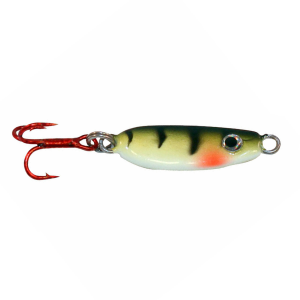 Image of Northland UV Forage Minnow Jigging Spoon | Green Perch; 1/8 oz.